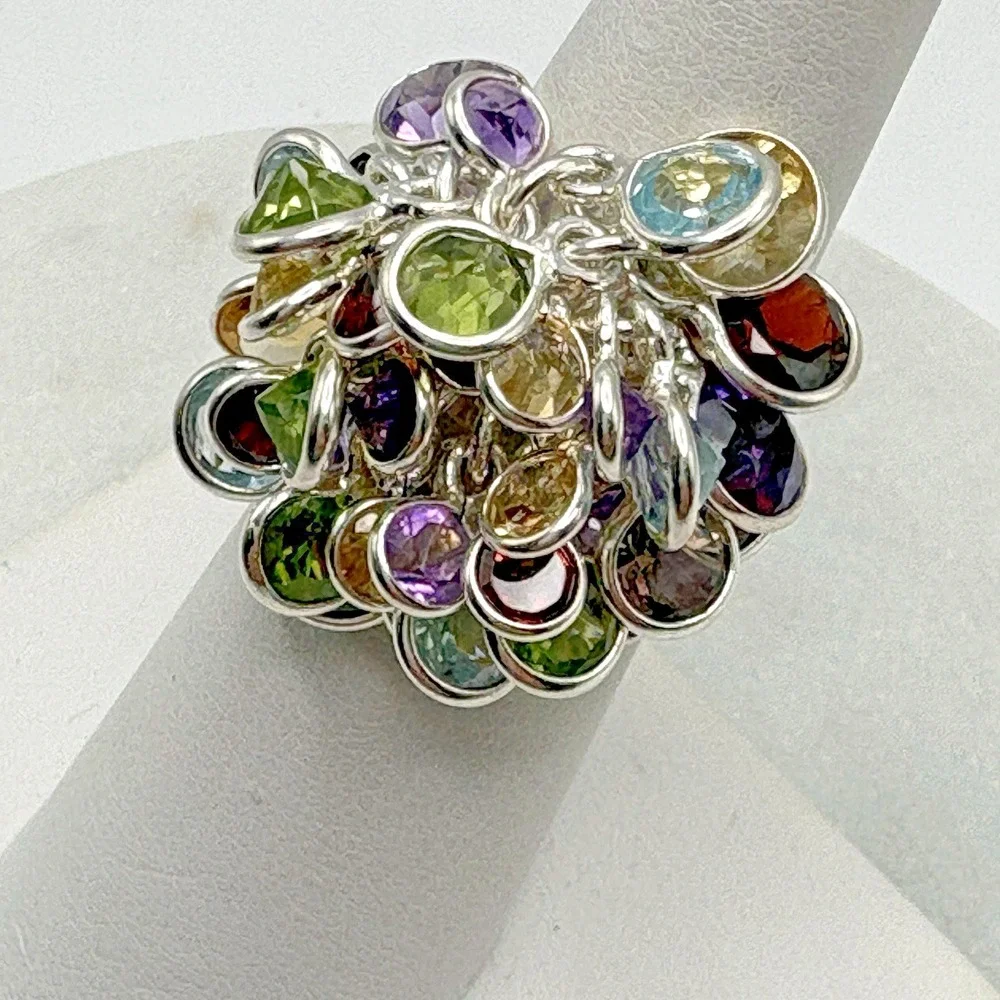 Sterling Silver Cha Cha Gemstone Ring Size 5 Open Bezels Faceted Gypsy